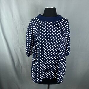 Original Venezia Top Womens 22/24 Blue White Polka Dot Dolman Sleeve High Neck